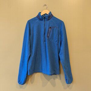 Marmot 1/4 Zip Pullover Blue Waffle Thermal Fleece Mens Med Layer Chest Pocket